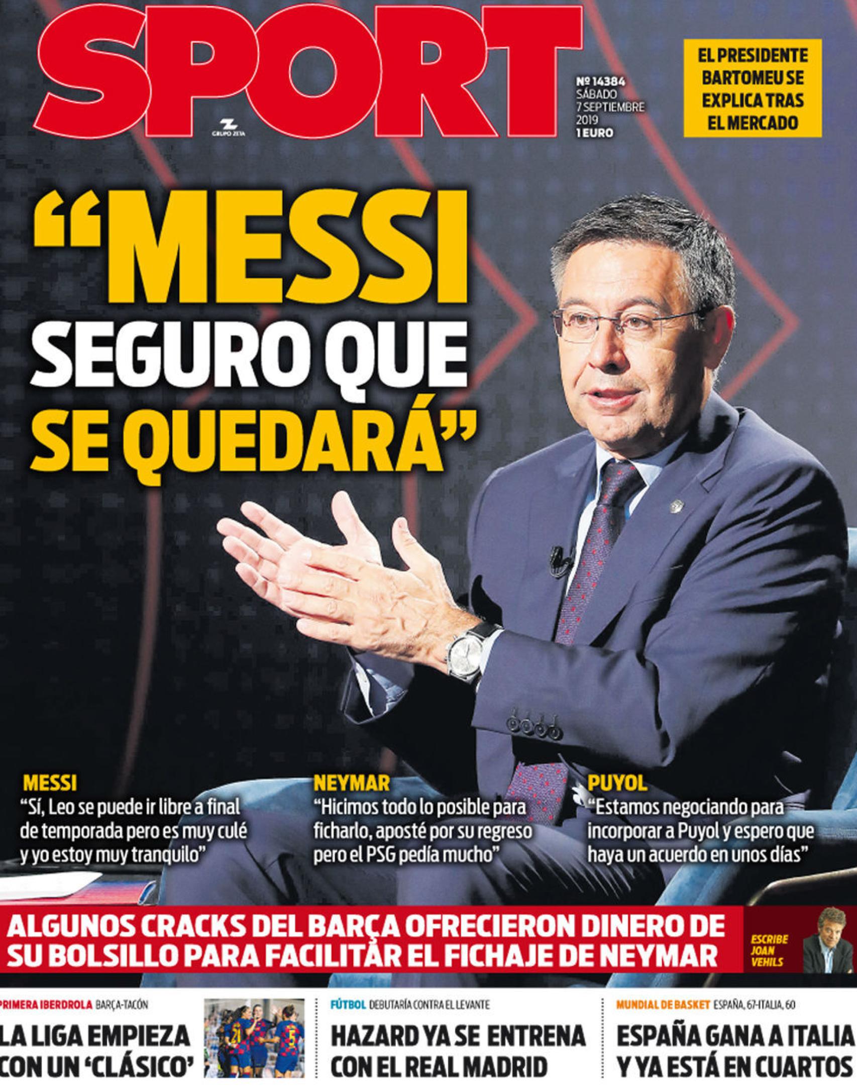 La portada del diario Sport (06/09/2019)