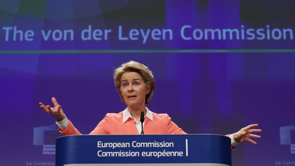 La presidenta Von der Leyen, durante la presentación del reparto de carteras de su equipo