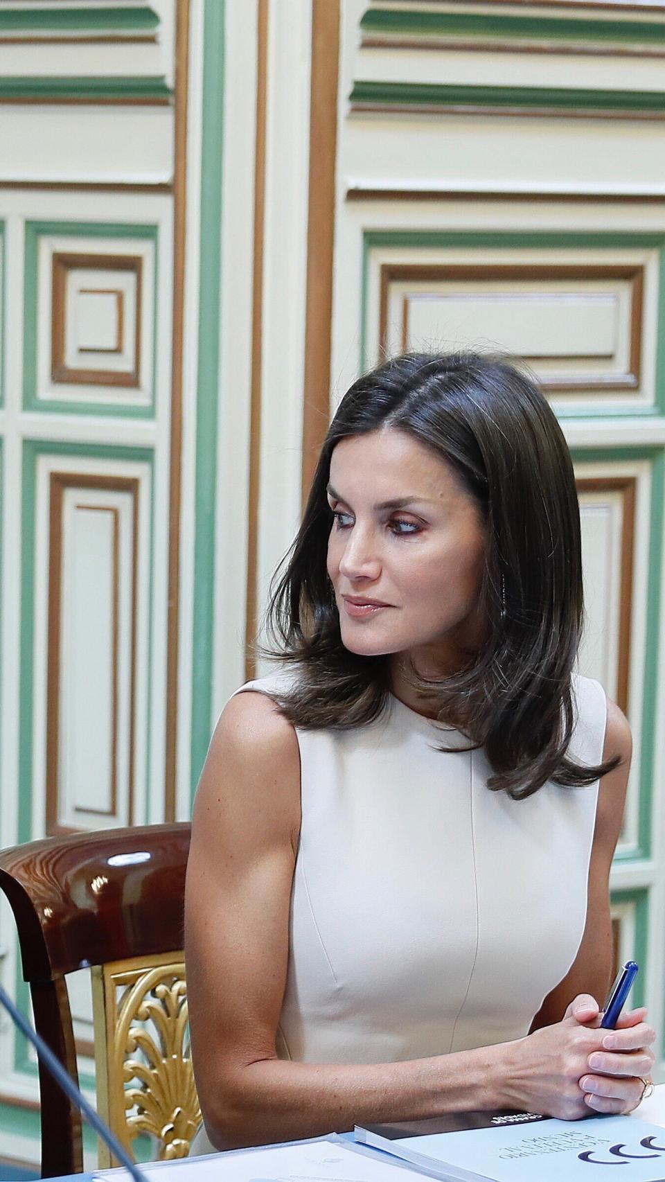 La reina Letizia en los Reales Alcázares de Sevilla este jueves por la mañana.