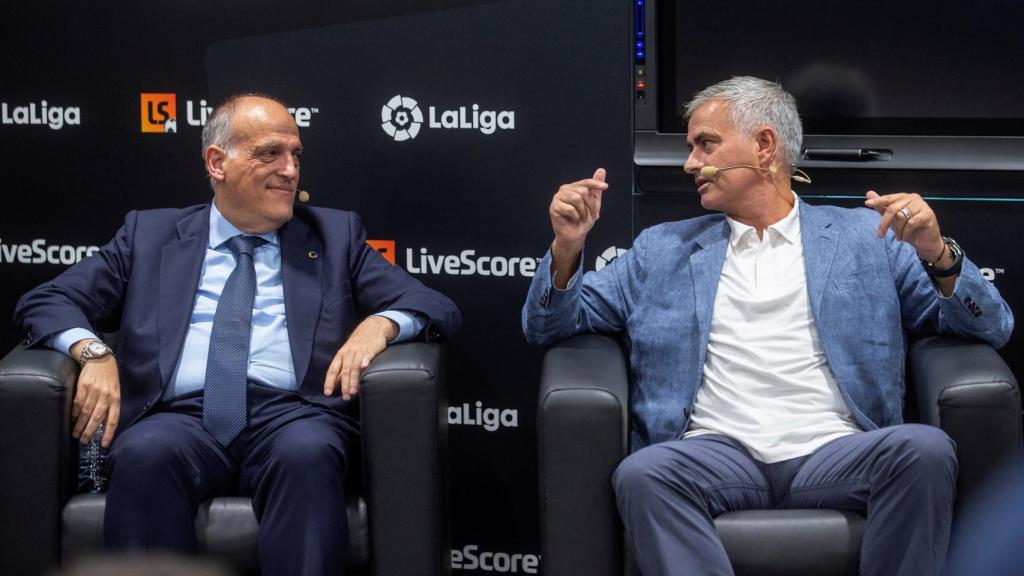 Tebas y Mourinho, durante el acto de este jueves