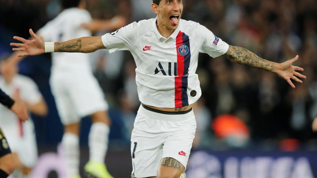 Di María celebra su segundo gol al Real Madrid