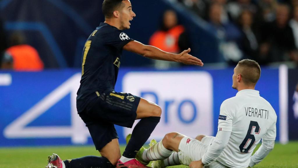 Lucas Vázquez y Verratti en el PSG - Real Madrid de la Champions League