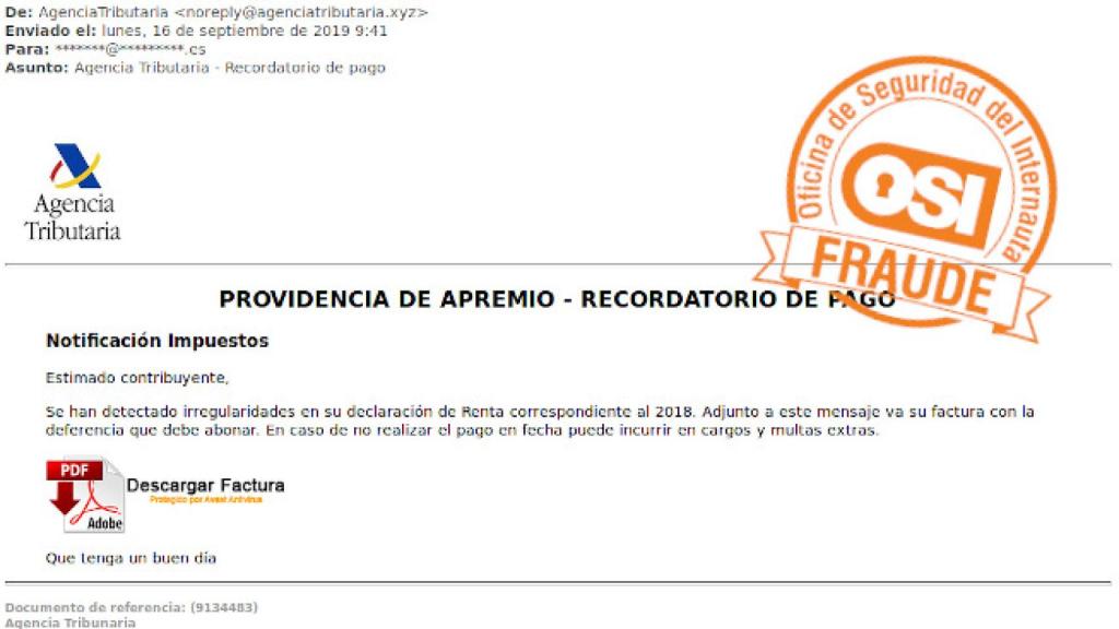 Falso correo de la Agencia Tributaria