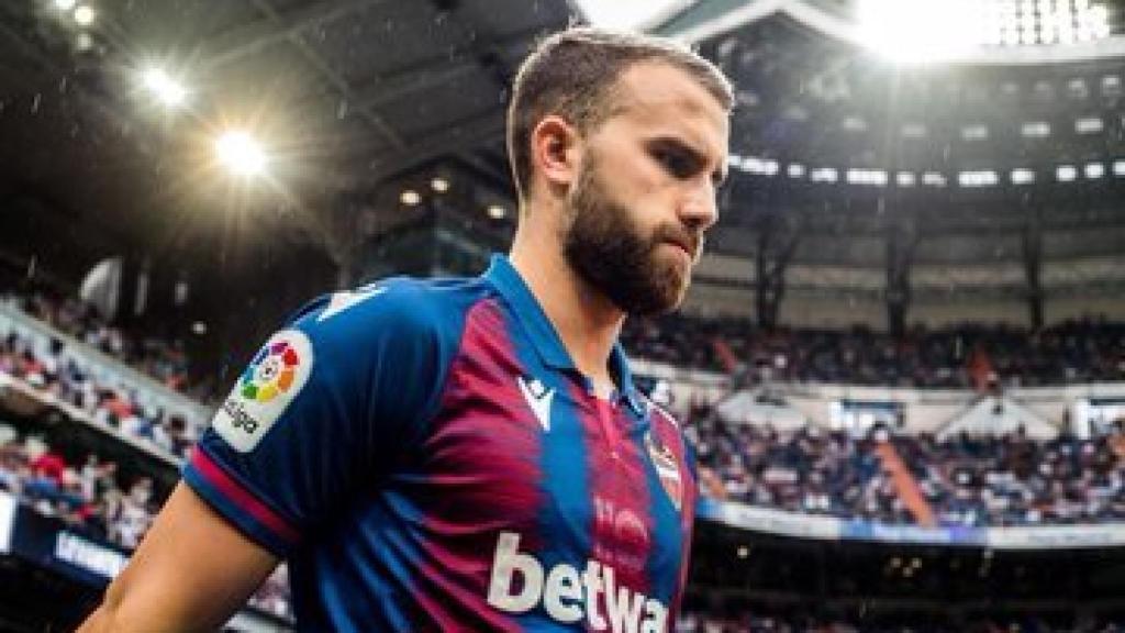 Borja Mayoral, en un partido del Levante en el Santiago Bernabéu