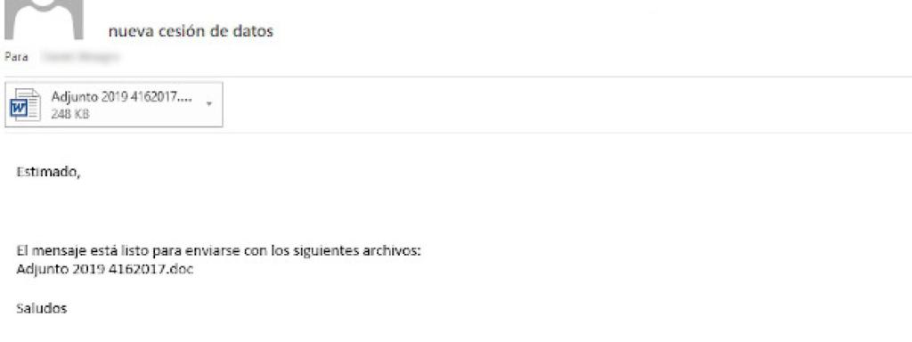 Ejemplo 1 de los correos con malware interceptados.