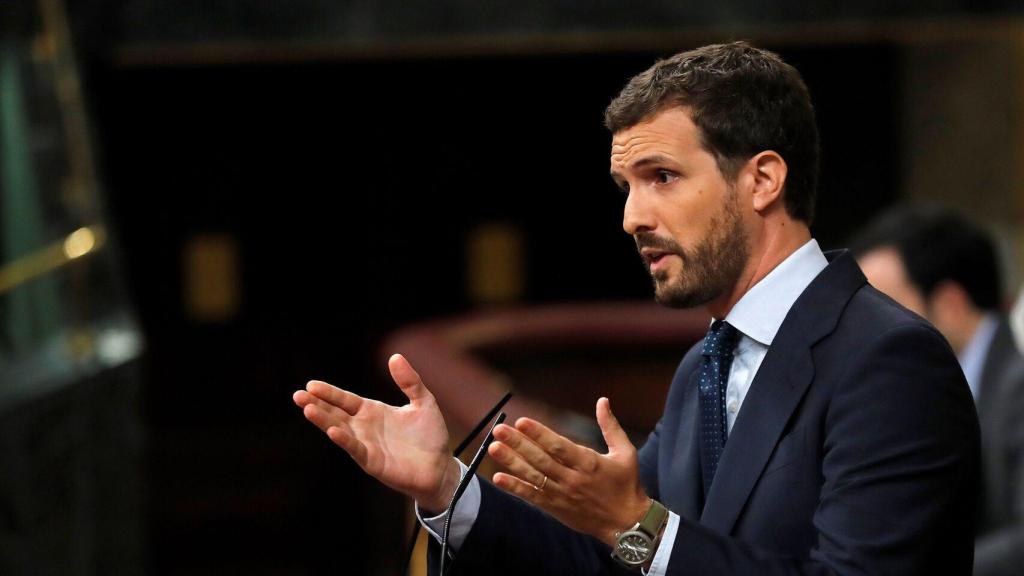 El líder del Partido Popular, Pablo Casado, durante su intervención este miércoles en el Congreso.