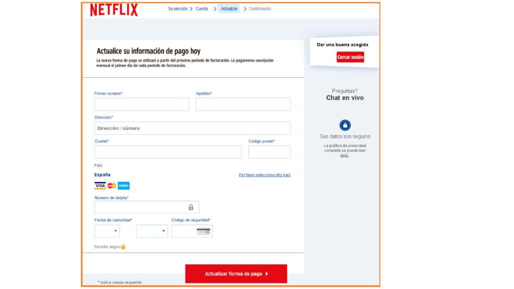 Formulario falso de Netflix