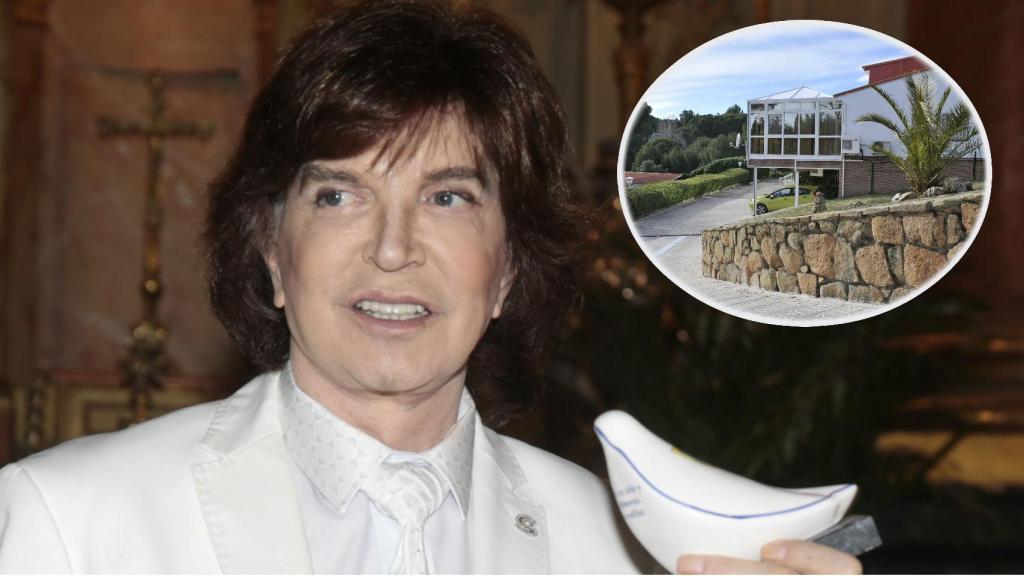 El cantante Camilo Sesto junto a una imagen de su casa de Torrelodones.