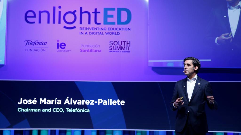 El presidente de Telefónica, José María Álvarez-Pallete durante la inauguración del foro 'Enlighted'
