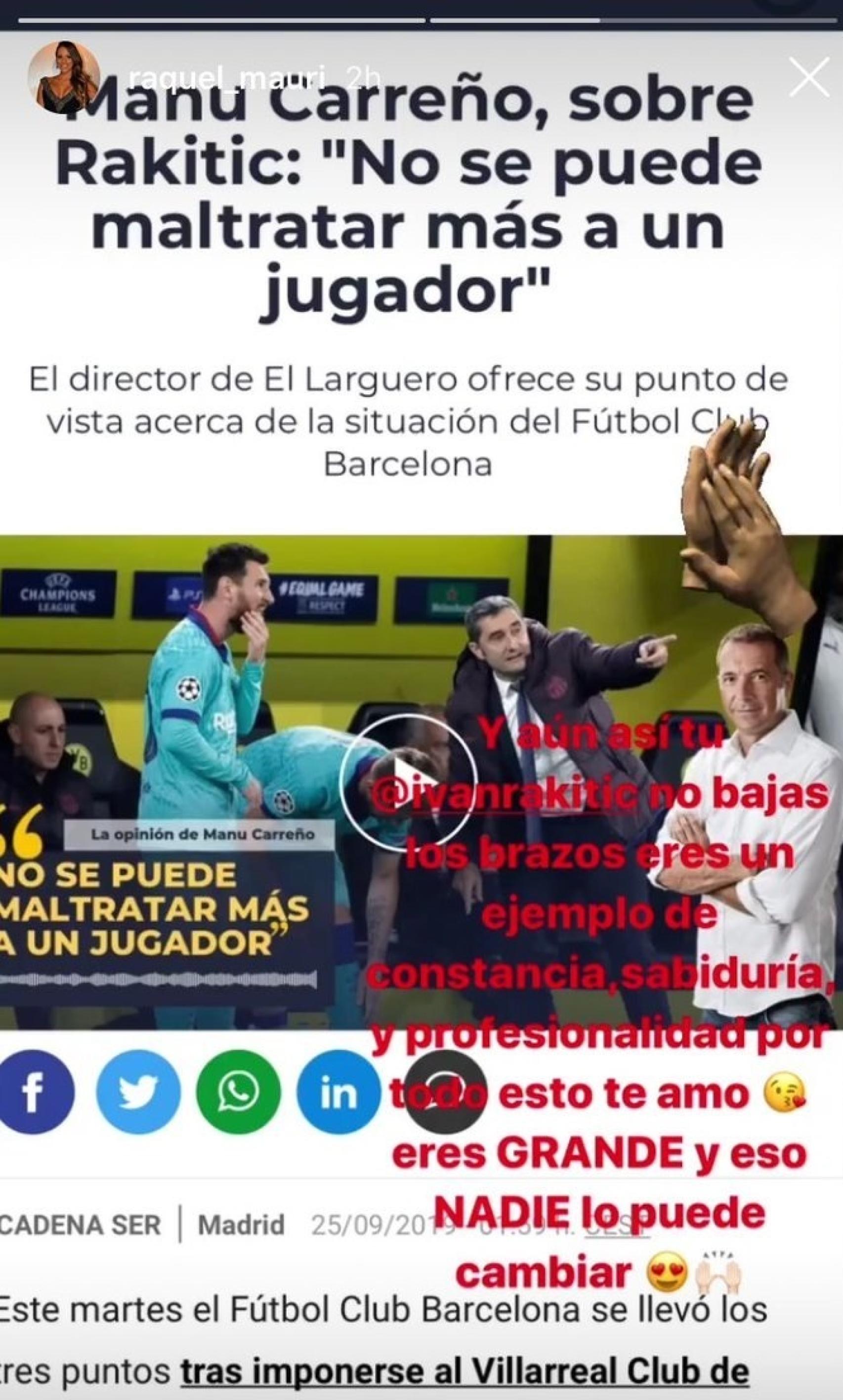 Mensaje de la esposa de Rakitic