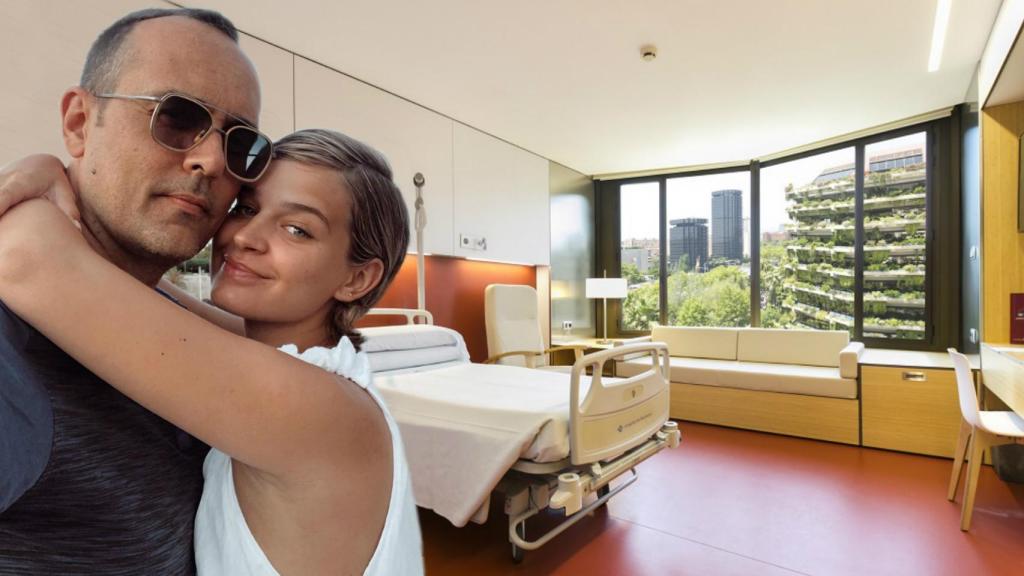 Montaje de Laura Escanes y Risto Mejide en la suite maternoinfantil del Hospital de Barcelona.