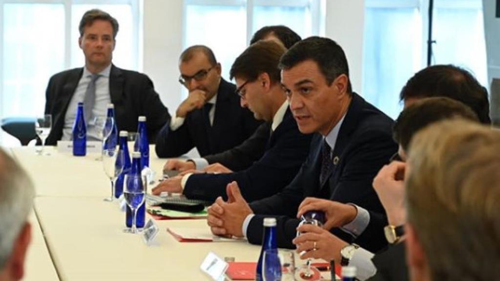 Pedro Sánchez durante su reunión con los inversores internacionales en Nueva York.