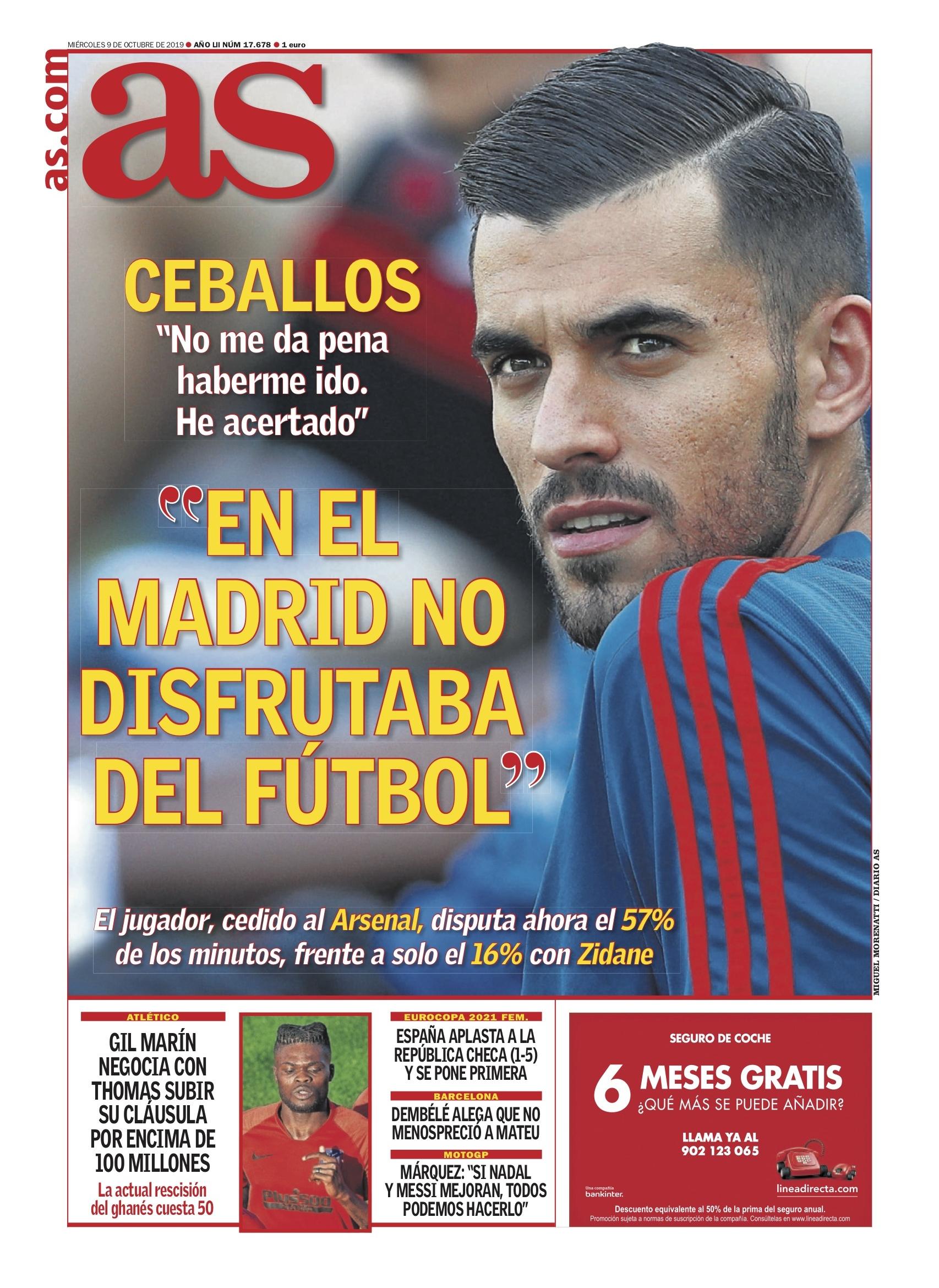 La portada del diario AS (0910/2019)