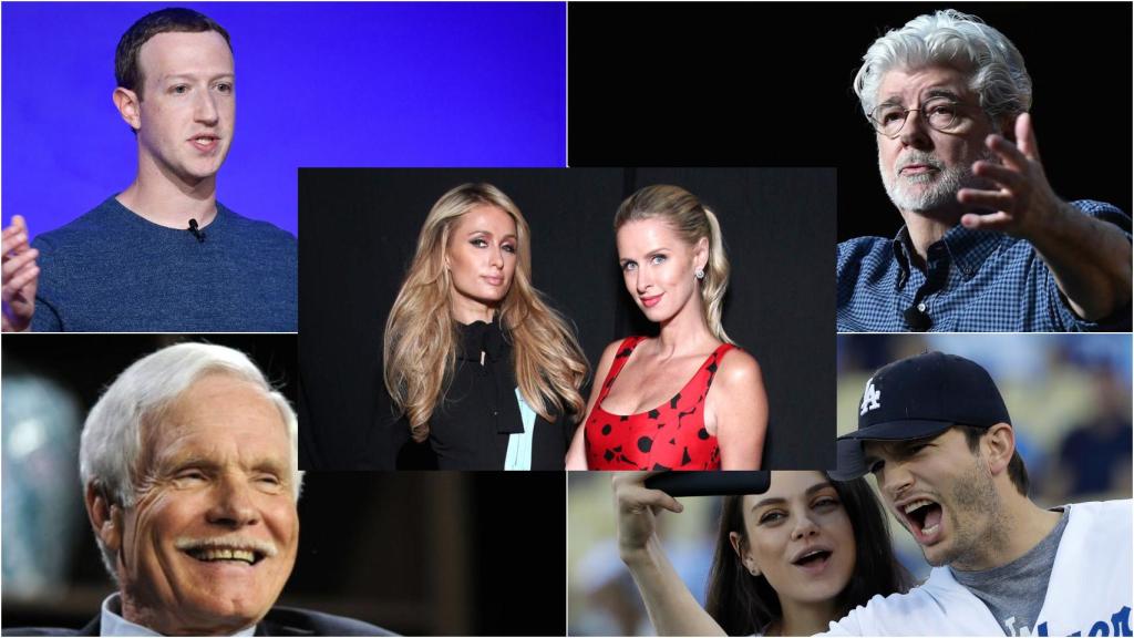 Paris y Nicky Hilton, Ted Tuner, Mark Zuckerberg, George Lucas y Ashton Kutcher y Mila Kunis.