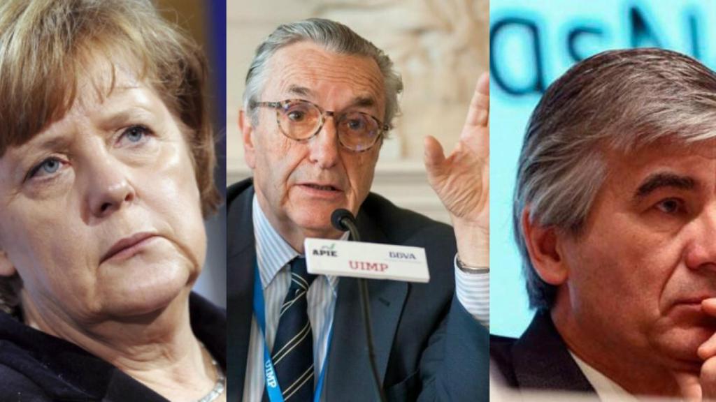 Angela Merkel, José María Marín Quemada y Francisco Reynés.