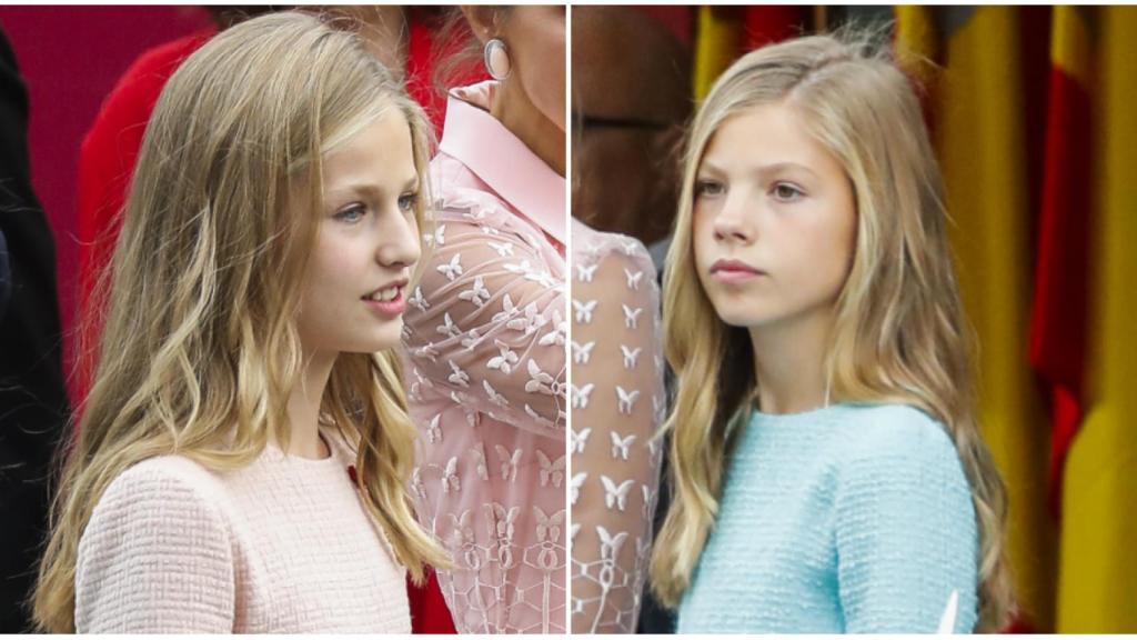 Primer plano de Leonor y Sofía, ambas con el pelo suelto para la ocasión.