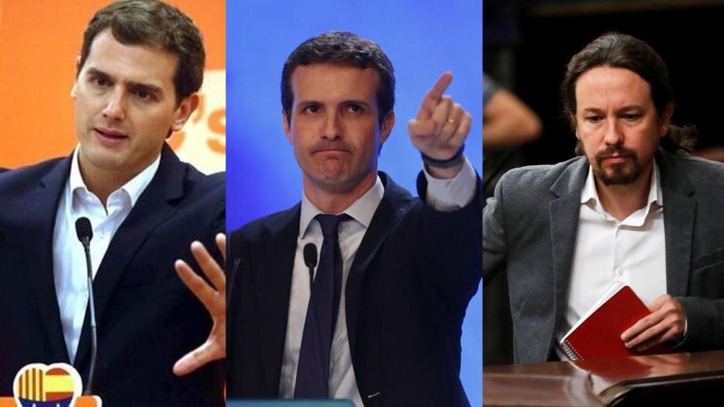 Albert Rivera, Pablo Casado y Pablo Iglesias.