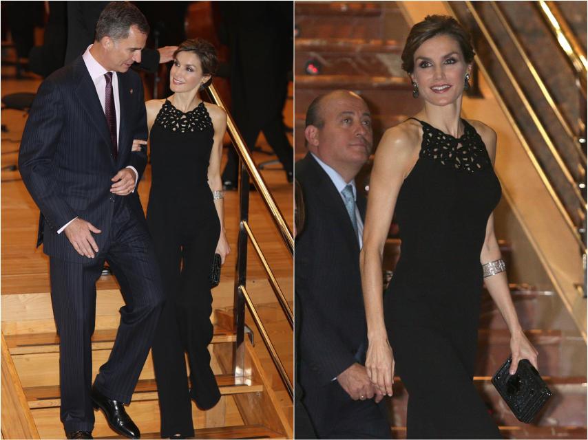 La reina Letizia con mono negro de Felipe Varela.
