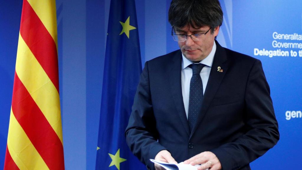Carles Puigdemont, durante una rueda de prensa este lunes en Bruselas