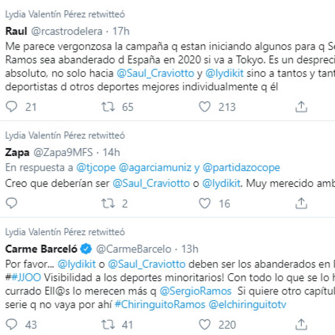 Los retuits de Lydia Valentín sobre la posibilidad de que Ramos sea abanderado