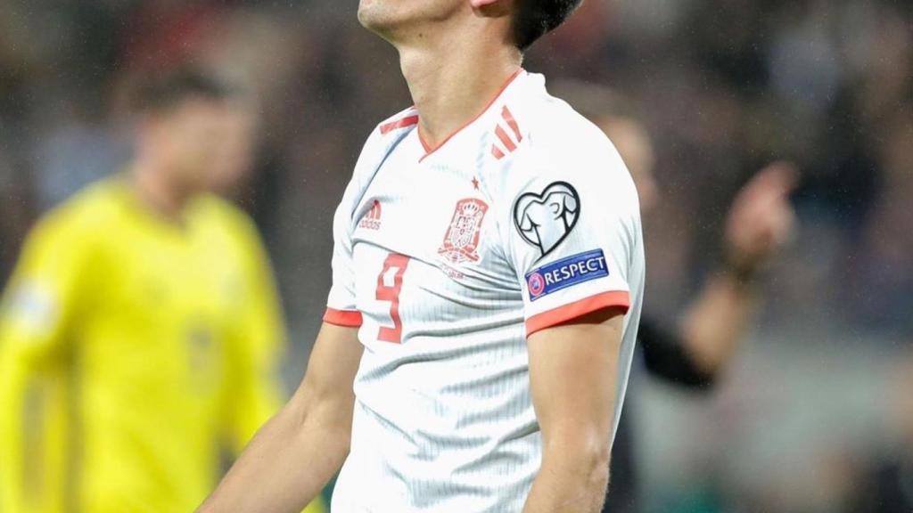 Gerard Moreno, en el partido de debut con la selección española ante Suecia