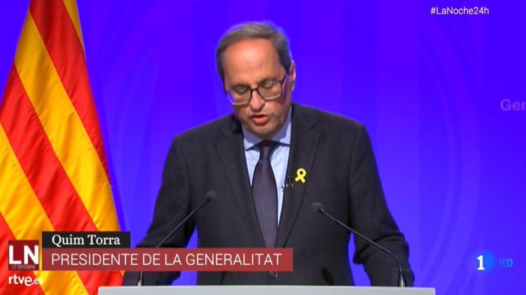 Quim Torra compareciendo.