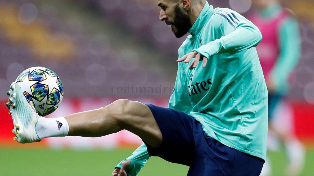 Karim Benzema, en un entrenamiento del Real Madrid
