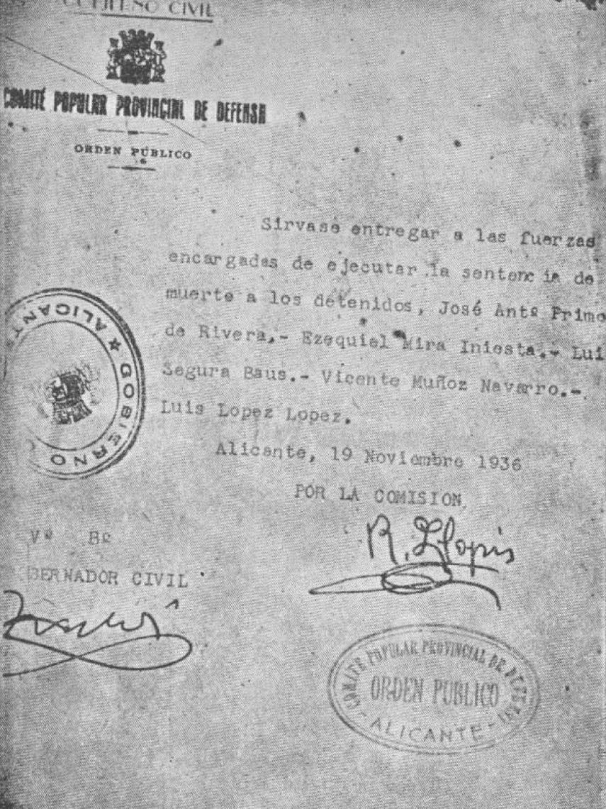 Orden de ejecución de José Antonio.