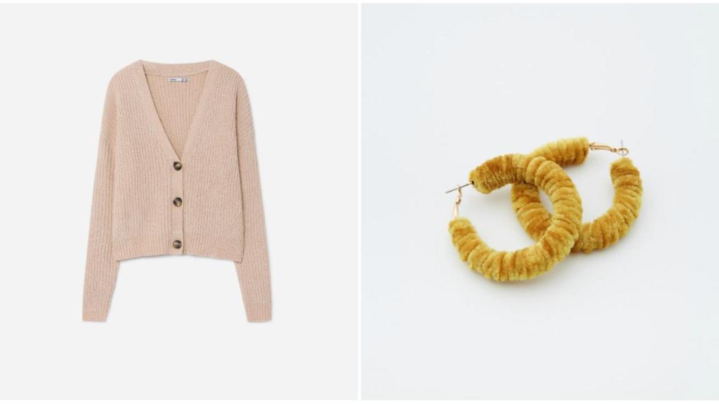 Jersey (Lefties) y pendientes de aro (Sfera) de chenille.