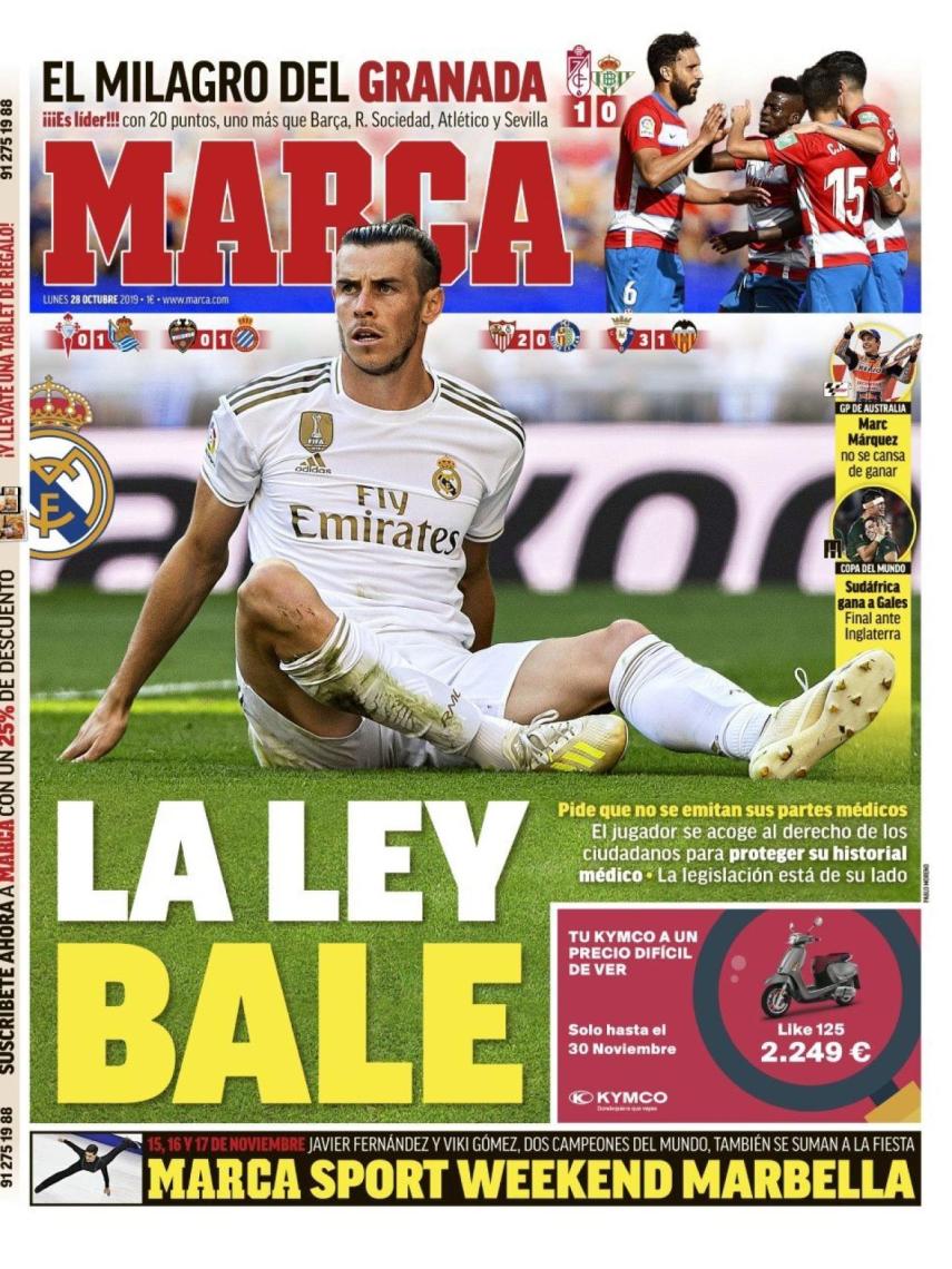 La portada del diario MARCA (28/10/2019)