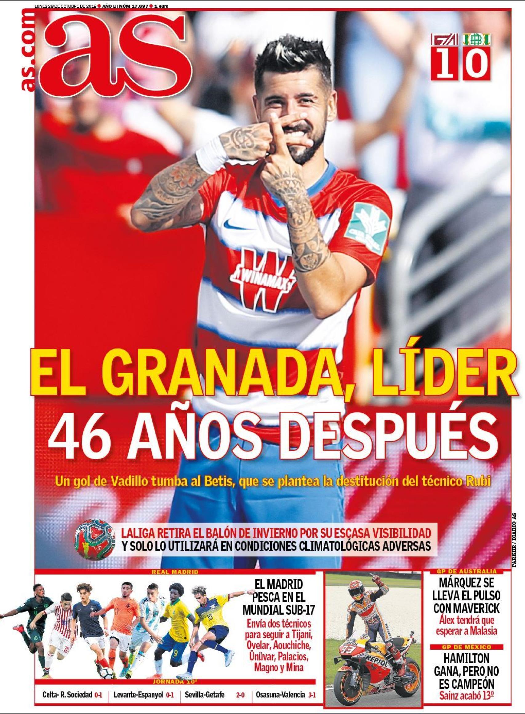La portada del diario AS (28/10/2019)