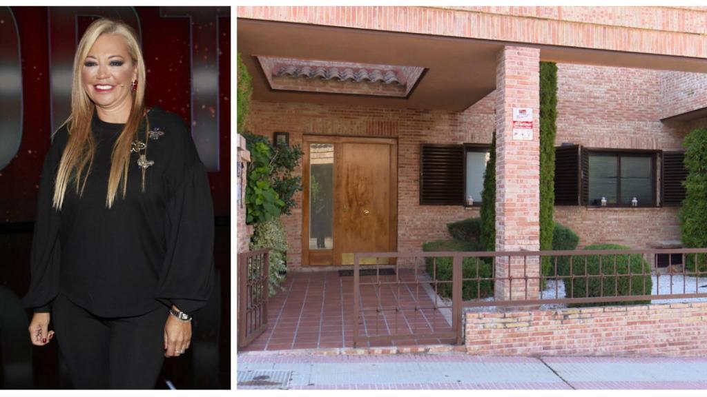 La colaboradora de 'Sálvame' junto a la fachada de la casa de Toño en montaje JALEOS.