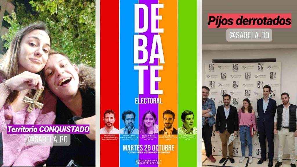 Sabela Rodríguez (Podemos) con el crucifijo dado la vuelta, tras el debate en el Colegio Mayor Moncloa, de Madrid.