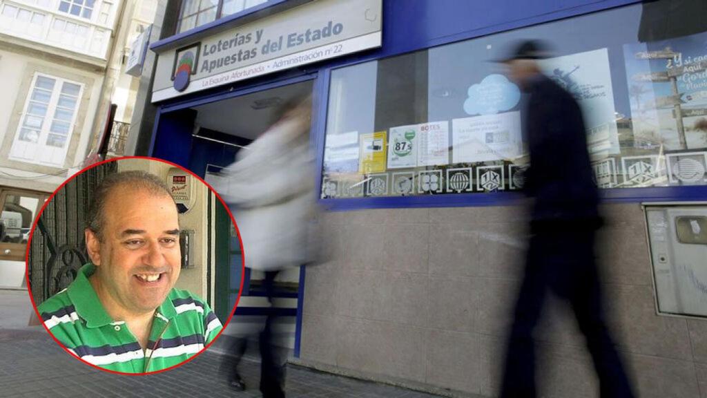 El lotero Manuel junto a su Administración de Loterías.