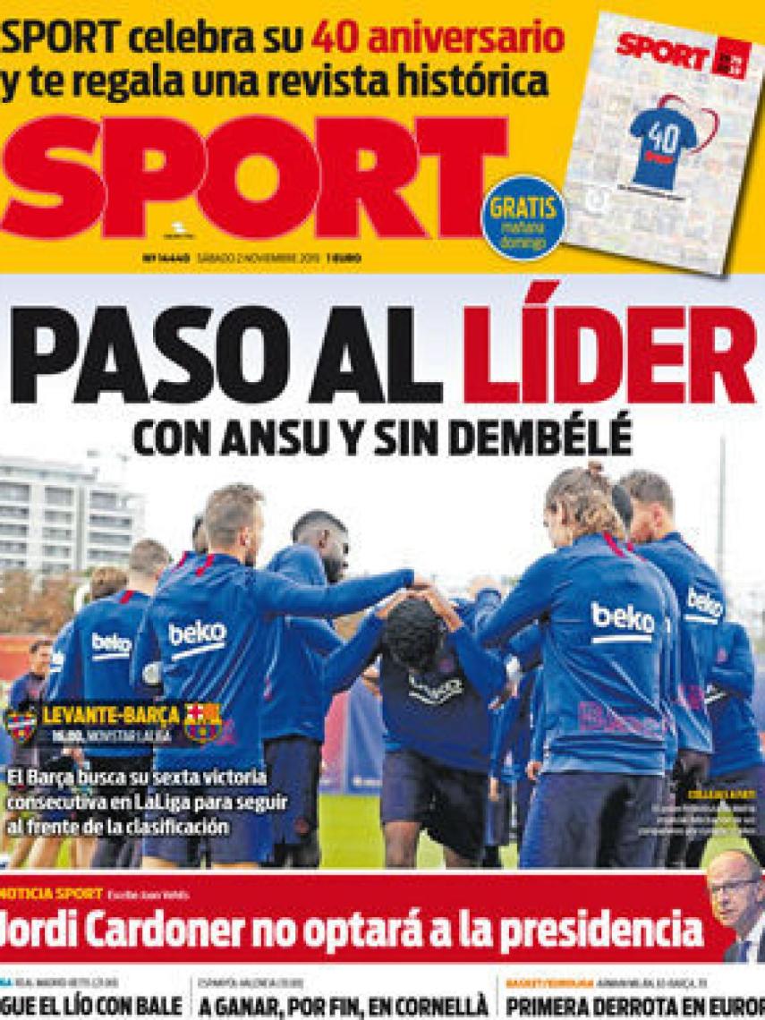 Portada del diario SPORT (02/11/2019)