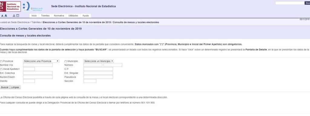 Página del INE para buscar el colegio y la mesa electoral