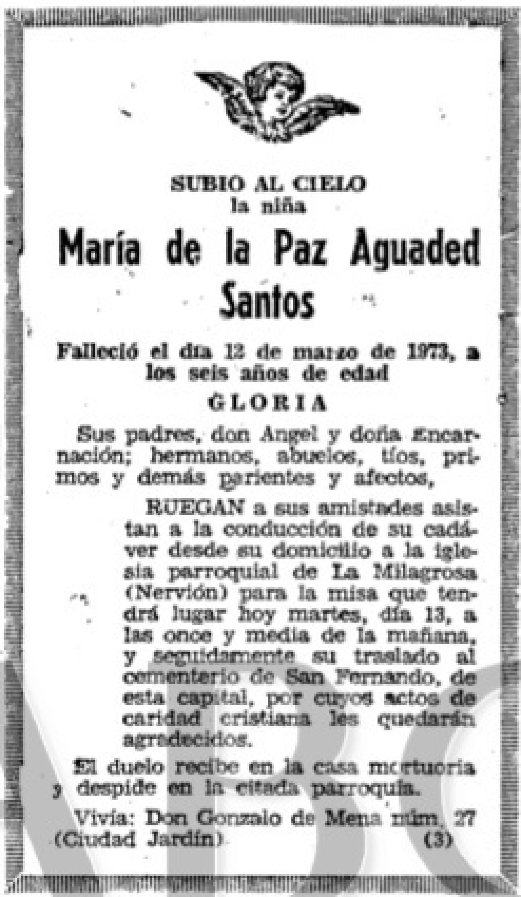 Necrológica niña Marypaz