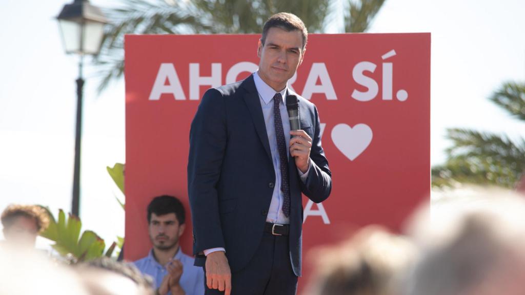 Pedro Sánchez, este jueves en un acto de campaña.
