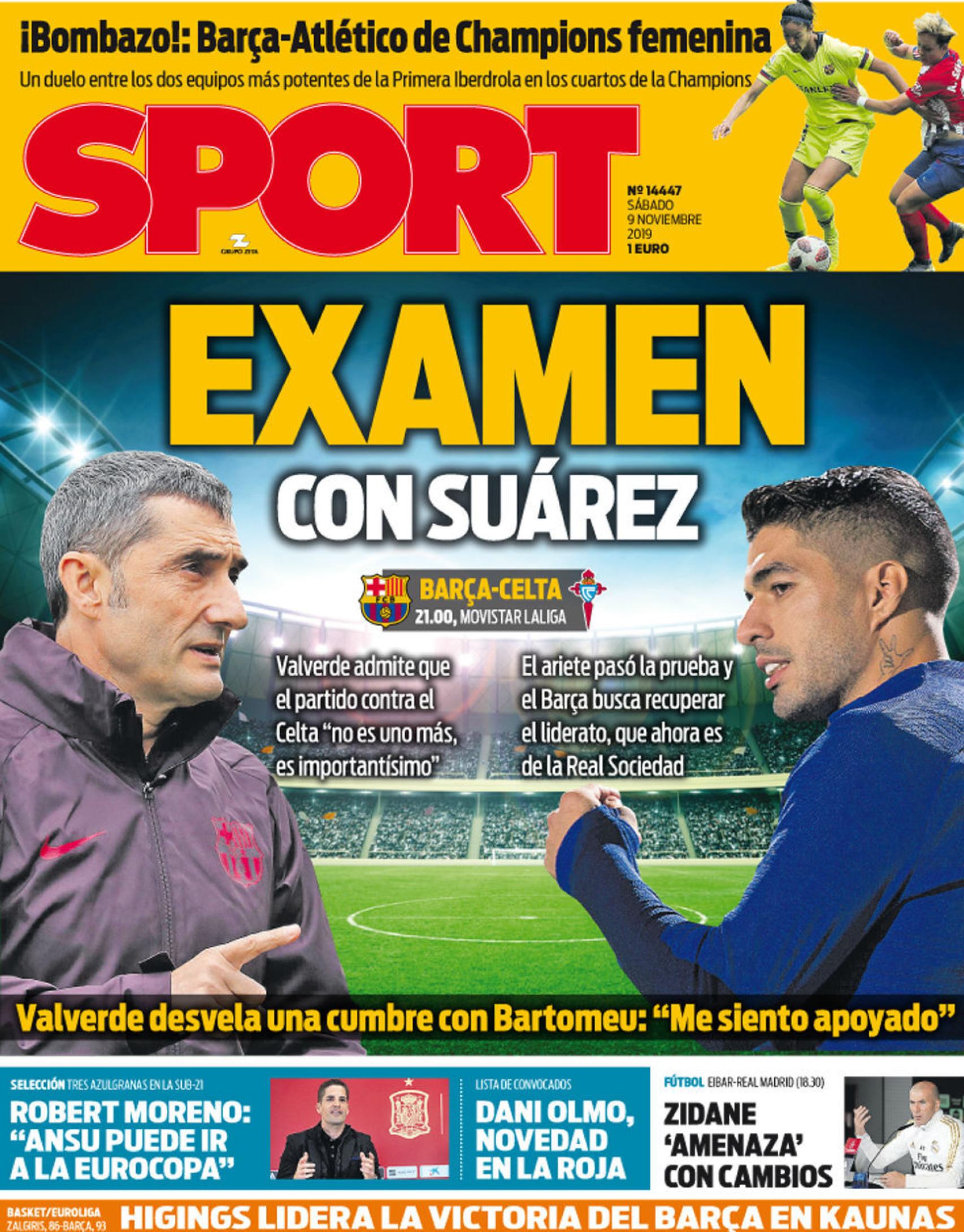 Portada SPORT (09/11/2019)