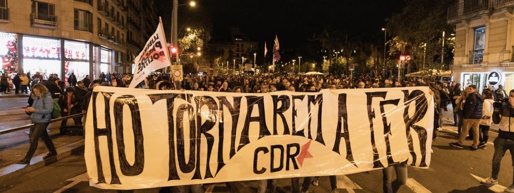 La cabecera de la marcha en Barcelona.