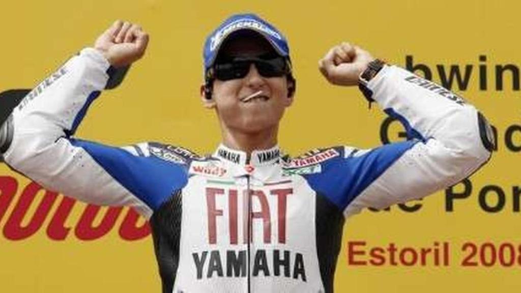 Jorge Lorenzo celebra su primera victoria en MotoGP en Estoril 2008