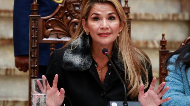 Jeanine Áñez durante una comparecencia desde el palacio presidencial de La Paz