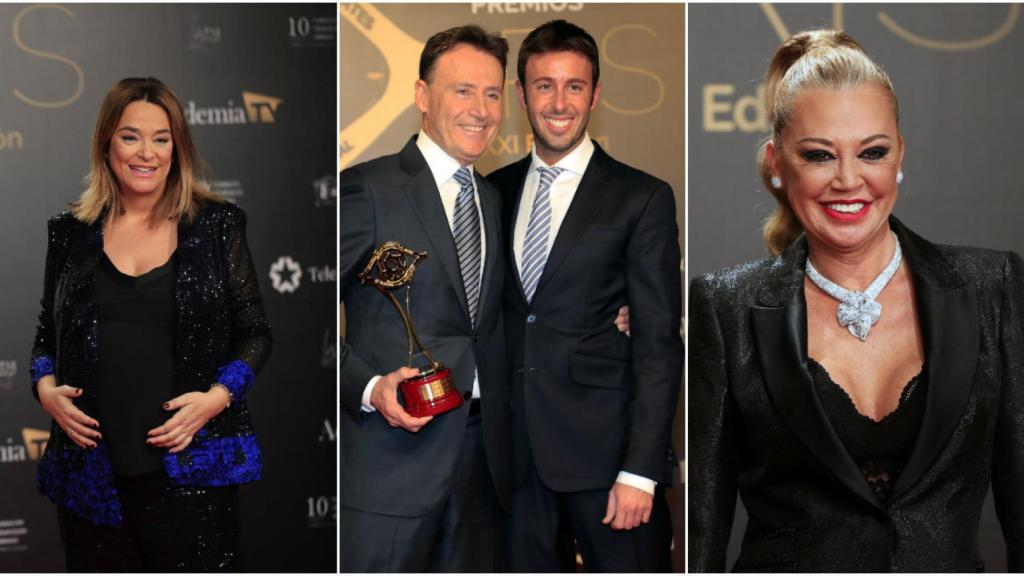 Toñi Moreno, Belén Esteban y Matías Prats con su hijo, en la alfombra roja.