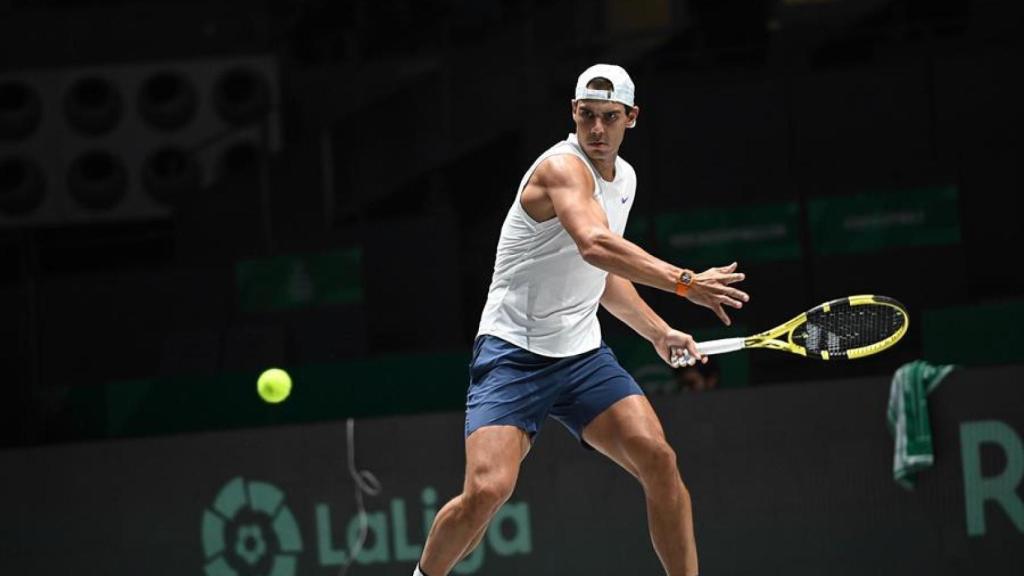 Nadal, durante un entrenamiento en la Caja Mágica.
