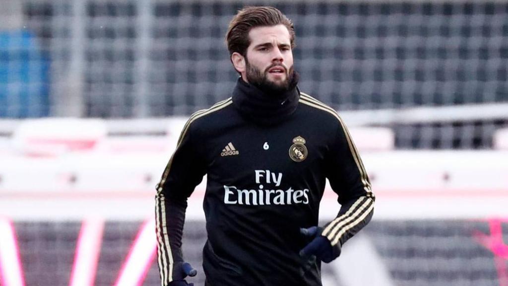 Nacho, en un entrenamiento del Real Madrid