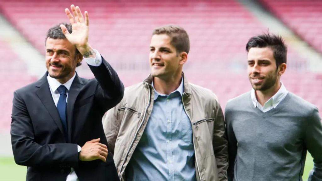 Luis Enrique y Robert Moreno en el Camp Nou