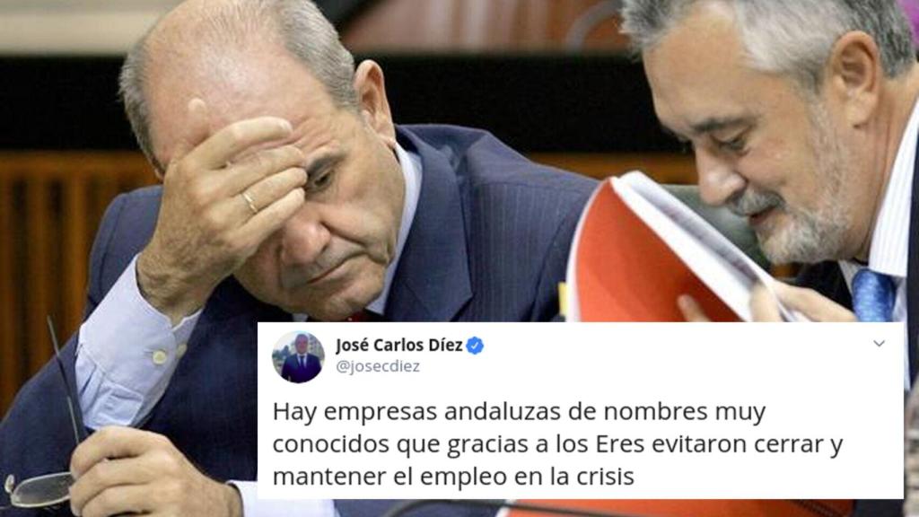 Imagen de archivo de Chaves y Griñán con el tuit del economista en primer término