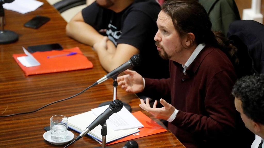 El líder de Podemos, Pablo Iglesias, este jueves en la Universidad Complutense de Madrid.