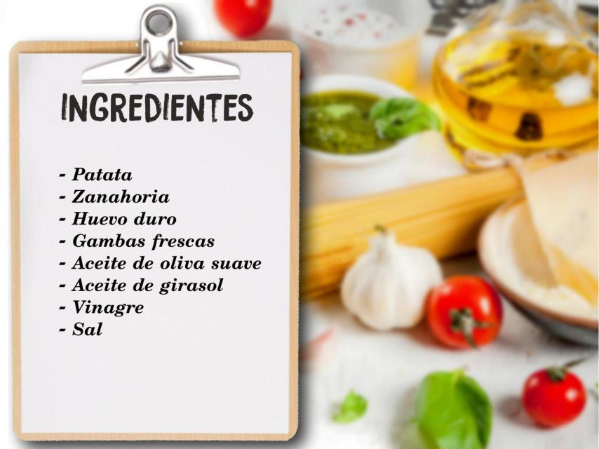 Ingredientes para la ensaladilla rusa con mayonesa casera.