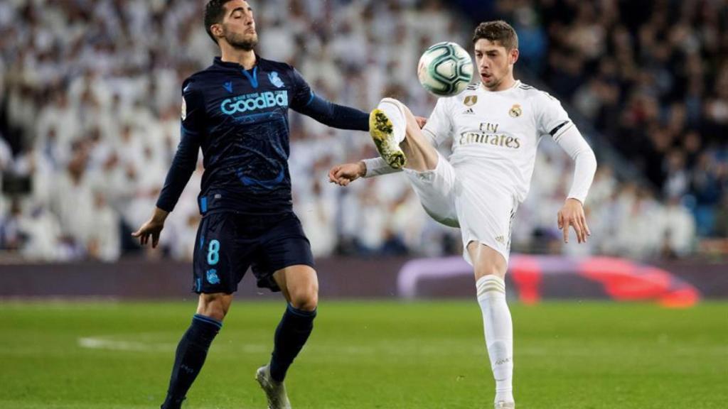 Mikel Merino y Fede Valverde, en el Real Madrid - Real Sociedad de La Liga